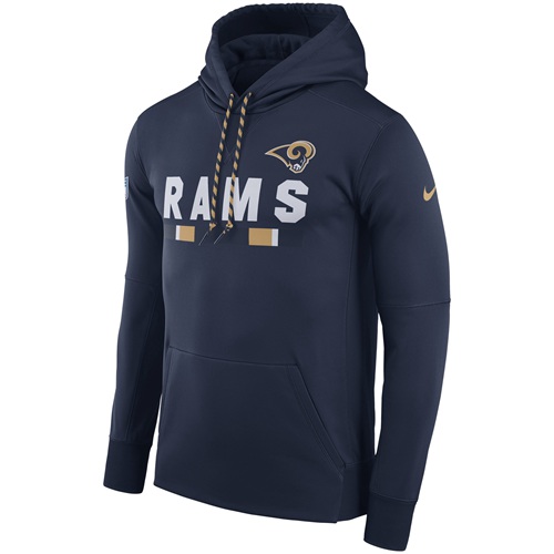 Men's Los Angeles Rams Nike Navy Sideline ThermaFit Performance PO Hoodie - Click Image to Close